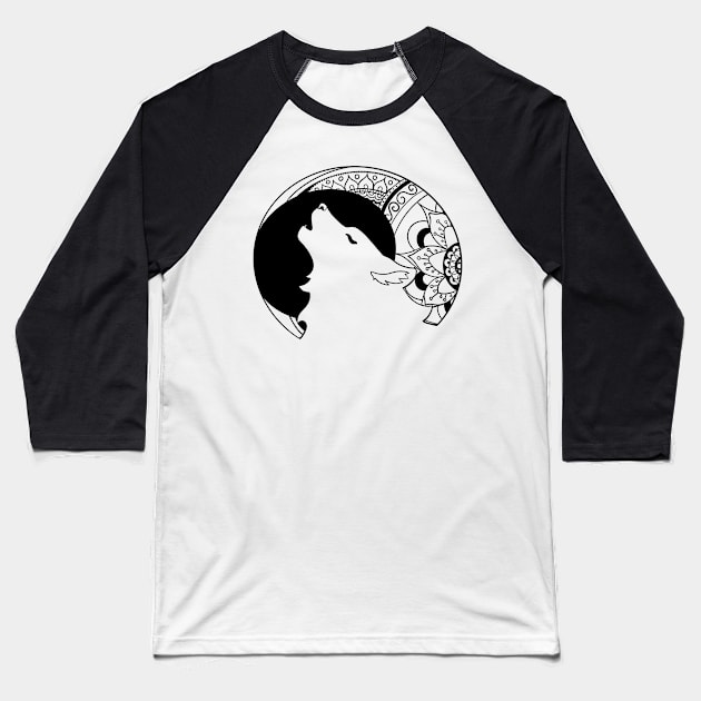 Howling Wolf Mandala Baseball T-Shirt by Lady Lilac